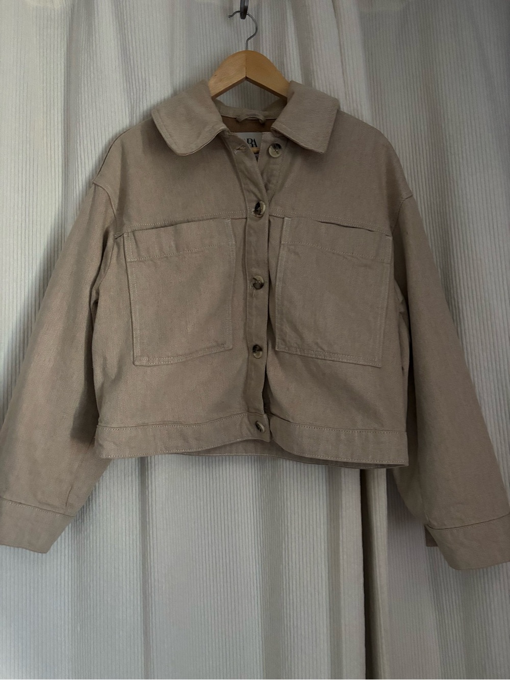 Zara Neutral Beige Oversized Button-Front Jean Jacket